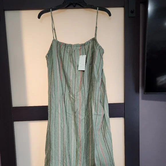 Women's Easy Linen Tank Dress - A New Day™ Green Striped XXL w/ pockets! nwt - Picture 7 of 7